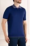 Svevo Men's blue cotton polo - collar with weave pattern. Composition:100% cotton. Closure: zipper. Country of manufacture: Italy. Care: specialized cleaning - photo 3