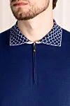 Svevo Men's blue cotton polo - collar with weave pattern. Composition:100% cotton. Closure: zipper. Country of manufacture: Italy. Care: specialized cleaning - photo 5