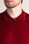 Svevo Men's red cotton polo - squares pattern. 100% cotton. Closure: zipper. Country of manufacture: Italy. Care: specialized cleaning - photo 5