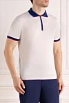 Svevo Men's white cotton polo - contrast piping and collar. 100% cotton. Closure: zipper. Country of manufacture: Italy. Care: specialized cleaning - photo 3