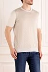 Svevo Men's beige cotton jumper with short sleeves - geometric pattern. 100% cotton. Country of manufacture: Italy. Care: specialized cleaning - photo 3