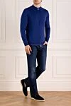 Men's blue cotton cardigan Svevo - contrast collar trim. 100% cotton. Closure: zipper. Country of manufacture: Italy. Care: specialized cleaning - photo 2