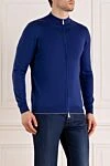 Svevo Men's blue cotton cardigan - contrast collar trim. 100% cotton. Closure: zipper. Country of manufacture: Italy. Care: specialized cleaning - photo 3