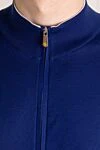 Svevo Men's blue cotton cardigan - contrast collar trim. 100% cotton. Closure: zipper. Country of manufacture: Italy. Care: specialized cleaning - photo 5