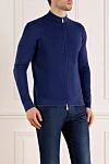 Svevo Men's blue wool and silk zipper cardigan - 70% wool, 30% silk. Closure: zipper. Country of manufacture: Italy. Care: specialized cleaning - photo 3