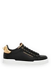 Dolce & Gabbana Women's black sneakers made of genuine leather - brand logo, contrast sole. 100% genuine leather. Closure: laces. Country of manufacture: Italy. Care: specialized cleaning - photo 1