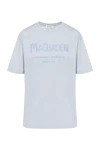 Alexander McQueen Футболка женская голубая из хлопка - логотип бренда. 100% хлопок. Страна производитель: Италия. Уход: специализированная чистка - фото 1