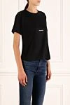 Saint Laurent Women's black cotton T-shirt - brand logo . 100% cotton. Country of manufacture: Italy. Care: specialized cleaning - photo 3