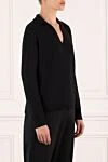 Loro Piana Women's black jumper with V-neck - 55% silk, 45% cotton. Country of manufacture: Italy. Care: specialized cleaning - photo 3