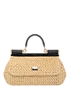 Dolce & Gabbana Women's beige bag made of raffia and python leather - branded plate with two types of galvanic coating. 70% viscose 30% tiger python leather. Size: 17 ? 25 ? 9 cm. Handle: Top handle and detachable, adjustable python leather shoulder strap. Textile lining and flat pocket. Closure: Front flap with double hidden magnet clasp. Country of manufacture: Italy. Care: specialized cleaning - photo 1