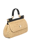 Dolce & Gabbana Women's beige bag made of raffia and python leather - branded plate with two types of galvanic coating. 70% viscose 30% tiger python leather. Size: 17 ? 25 ? 9 cm. Handle: Top handle and detachable, adjustable python leather shoulder strap. Textile lining and flat pocket. Closure: Front flap with double hidden magnet clasp. Country of manufacture: Italy. Care: specialized cleaning - photo 3