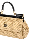 Dolce & Gabbana Women's beige bag made of raffia and python leather - branded plate with two types of galvanic coating. 70% viscose 30% tiger python leather. Size: 17 ? 25 ? 9 cm. Handle: Top handle and detachable, adjustable python leather shoulder strap. Textile lining and flat pocket. Closure: Front flap with double hidden magnet clasp. Country of manufacture: Italy. Care: specialized cleaning - photo 5