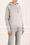 Saint Laurent Women's gray hoodie with logo - logo, melange. hood. 100% cotton. Closure: drawstring. Country of manufacture: Italy. Care: specialized cleaning - photo 3