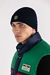 Шапка мужская шерстяная синяя в рубчик Stone Island - логотип бренда. 100% шерсть. . Страна производитель: Италия. Уход: специализированная чистка - фото 2