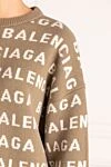 Balenciaga Women's brown jumper with logo - large brand logo pattern. 98% wool 2% polyamide. Country of manufacture: Italy. Care: specialized cleaning - photo 5