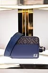 Men's shoulder bag blue Fendi - brand logo, logo pattern. 100% genuine leather. Strap: shoulder strap. Closure: zipper. Country of manufacture: Italy. Care: specialized cleaning - photo 6