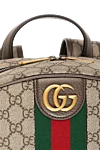 Gucci Рюкзак мужской Ophidia бежевый - логотип бренда, отделка из кожи коричневого цвета, Фурнитура золотистого цвета. сетчатая подкладка с набивкой сзади. 100% тестиль . Ремень: регулируемые плечевые ремни. передний карман на молнии снаружи,. один карман на молнии внутри.  молния. Страна производитель: Италия. Уход: специализированная чистка - фото 5