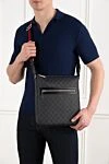 Сумка через плечо GG мужская черная Gucci - красно-синяя полоса Web. 100% канва. молния. Размер: Ш 27 x В 30 x Г 4,5 см. карман на молнии спереди. . Страна производитель: Италия. Уход: специализированная чистка - фото 2