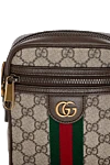 Gucci Cумка на плечо Ophidia GG бежевая мужская - логотипом Double G, полоса WEB, Фурнитура золотистого цвета. 100% текстиль GG Supreme бежевого цвета . Размер: Ш 14,5 х В 18 х Г 6 см. Ремень: съемный регулируемый плечевой ремень высотой 55 см. карман на молнии спереди.  застежка-молния. Страна производитель: Италия. Уход: специализированная чистка - фото 5