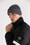 Шапка мужская шерстяная серая в рубчик Stone Island - логотип бренда. 100% шерсть. . Страна производитель: Италия. Уход: специализированная чистка - фото 2