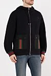 Gucci Black men's sports jacket with hood - brand logo, stripes in corporate colors. 100% cotton. zipper, buttons, drawstring. two side pockets. Country of manufacture: Italy. Care: specialized cleaning - photo 3