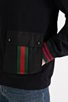 Gucci Black men's sports jacket with hood - brand logo, stripes in corporate colors. 100% cotton. zipper, buttons, drawstring. two side pockets. Country of manufacture: Italy. Care: specialized cleaning - photo 5