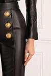 Костюм с брюками женский кожаный черный Balmain - фирменные пуговицы. 100% натуральная кожа. молния. два боковых кармана, один нагрудный карман. Страна производитель: Италия. Уход: специализированная чистка - фото 6