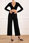 Women's wide trousers black Fleur de Paris - 51% polyester, 39% modal, 10% spandex. Closure: elastic. two front pockets. Country of manufacture: Italy. Care: specialized cleaning - photo 2