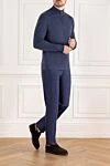 Men's blue wool trousers with drawstring Cesare di Napoli - 100% wool. zipper, drawstring. two side pockets, two back with buttons. Country of manufacture: Italy. Care: specialized cleaning - photo 2