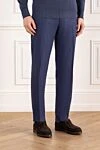 Cesare di Napoli Men's blue wool trousers with drawstring - 100% wool. zipper, drawstring. two side pockets, two back with buttons. Country of manufacture: Italy. Care: specialized cleaning - photo 3
