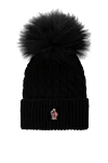 Moncler Черная шапка женская из шерсти с помпоном - логотип, помпон. 100% шерсть. Страна производитель: Италия. Уход: специализированная чистка - фото 1