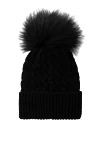 Moncler Черная шапка женская из шерсти с помпоном - логотип, помпон. 100% шерсть. Страна производитель: Италия. Уход: специализированная чистка - фото 3