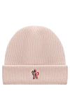 Moncler Қызғылт жүннен тігілген, логотипі бар әйелдер қысқы қалпақ - Декорация: логотип, қырлы. Құрамы: 100% жүн. Шығарылған елі: Италия. Күтім: арнайы тазалау - фото 1