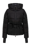 Moncler Куртка женская черная с манжетами-перчатками - логотип бренда. капюшон. 87% полиамид, 13% эластан. молния, пояс. два боковых кармана. Страна производитель: Италия. Уход: специализированная чистка - фото 1