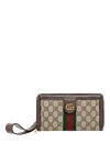 Gucci Мужская сумка-клатч Ophidia GG коричневая - красно-зеленая лента Web. 60% полиуретан, 20% хлопок, 20% полиэстер. пуговица, молния. Размер: Ш 21 х В 13 х Г 4 см. карман на молнии. Страна производитель: Италия. Уход: специализированная чистка - фото 1