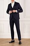 Көк жүннен жасалған ерлер классикалық костюмі Sartoria Latorre - Құрамы: 100% жүн. Жабу: түймелер. Қалталар: екі бүйір қалта, бір кеуде қалта. Шығарылған елі: Италия. Күтім: мамандандырылған тазалау - фото 2