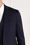 Sartoria Latorre Көк жүннен жасалған ерлер классикалық костюмі - Құрамы: 100% жүн. Жабу: түймелер. Қалталар: екі бүйір қалта, бір кеуде қалта. Шығарылған елі: Италия. Күтім: мамандандырылған тазалау - фото 5