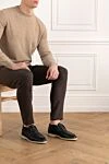 Men's warm leather loafers with fur Cesare di Napoli - contrast sole. 100% genuine leather, natural fur. Country of manufacture: Italy. Care: specialized cleaning - photo 2