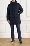 Пуховик мужской средней длины стеганый синий Corneliani - капюшон. 100% полиэстер. молния. два боковых кармана. Утеплитель: гусиный пух. Страна производитель: Италия. Уход: специализированная чистка - фото 2