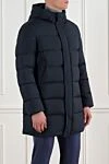 Corneliani Пуховик мужской средней длины стеганый синий - капюшон. 100% полиэстер. молния. два боковых кармана. Утеплитель: гусиный пух. Страна производитель: Италия. Уход: специализированная чистка - фото 3