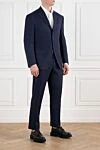 Corneliani Men's classic wool suit blue - 100% wool. Closure: buttons. two side pockets, one chest pocket. . Country of origin: Italy. Care: specialized cleaning - photo 3