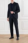 Мужской костюм однобортный синий из шерсти Corneliani - 100% шерсть. пуговицы. 2 боковых кармана, один нагрудный. Страна производитель: Италия. Уход: специализированная чистка - фото 2