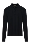 Corneliani Black Merino Wool Button Down Polo Shirt - 100% wool. Closure: buttons. Country of manufacture: Italy. Care: specialized cleaning - photo 1