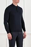 Corneliani Blue polo with buttons and long sleeves - 50% cotton, 30% cashmere, 20% silk . Closure: buttons. Country of manufacture: Italy. Care: specialized cleaning - photo 3