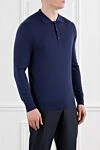 Corneliani Темно-синее поло с пуговицами и длинным рукавом из кашемира и шелка - 70% кашемир, 30% шелк. пуговицы . Страна производитель: Италия. Уход: специализированная чистка - фото 3