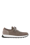 Doucal`s Ultra-light sneakers made of fabric with a leather insert on the heel, beige - contrast sole. 80% textile, 20% genuine leather. Closure: lace. . Country of origin: Italy. Care: specialized cleaning - photo 1