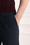 Lubiam Men's blue trousers with ties and pintucks - 69% wool, 28% polyamide. button, zipper, drawstring. Country of manufacture: Italy. Care: specialized cleaning - photo 5