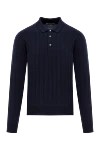 Corneliani Long sleeve wool polo shirt blue with textured knit - relief stripe pattern. 100% wool. Fastener: buttons. Country of manufacture: Italy. Care: specialized cleaning - photo 1