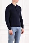 Corneliani Long sleeve wool polo shirt blue with textured knit - relief stripe pattern. 100% wool. Fastener: buttons. Country of manufacture: Italy. Care: specialized cleaning - photo 3