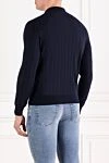 Long sleeve wool polo shirt blue with textured knit Corneliani - relief stripe pattern. 100% wool. Fastener: buttons. Country of manufacture: Italy. Care: specialized cleaning - photo 4